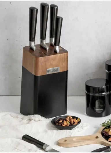 6-Pcs Stainless Steel Knife Set with Stand B22-7 - Black