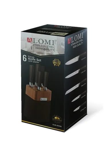 6-Pcs Stainless Steel Knife Set with Stand B22-7 - Black