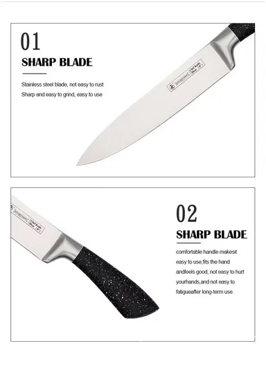 7PCS Stainless Steel Kitchen Knife Set With Scissors &amp; Wooden Stand - Black