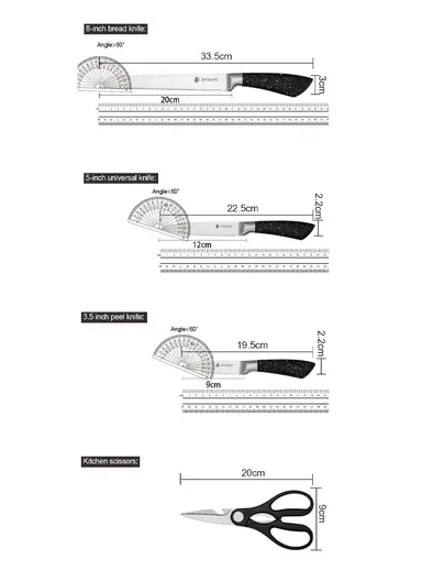 7PCS Stainless Steel Kitchen Knife Set With Scissors &amp; Wooden Stand - Black