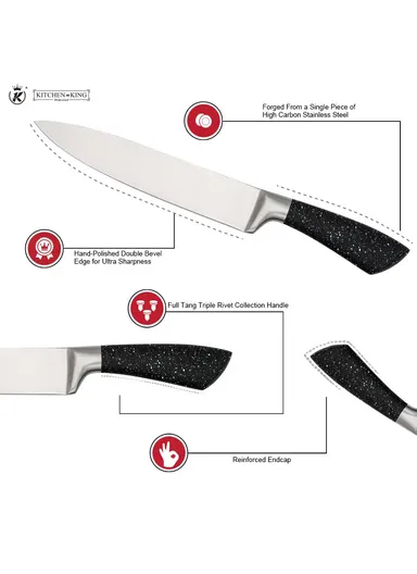 7PCS Stainless Steel Kitchen Knife Set With Scissors &amp; Wooden Stand - Black