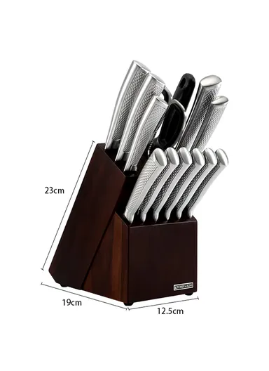 14 Pcs Kitchen Knife Set With Scissors, Sharpener &amp; Stand B22-16 - Silver 