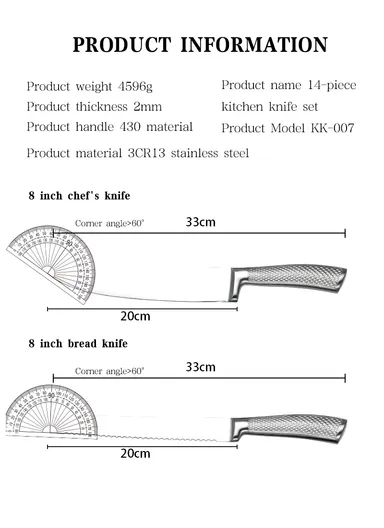 14 Pcs Kitchen Knife Set With Scissors, Sharpener &amp; Stand B22-16 - Silver 