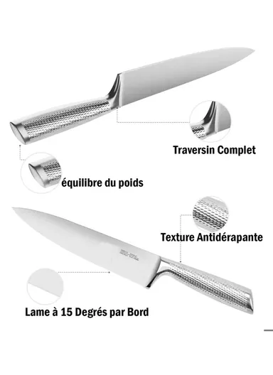 14 Pcs Kitchen Knife Set With Scissors, Sharpener &amp; Stand B22-16 - Silver 