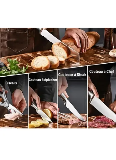 14 Pcs Kitchen Knife Set With Scissors, Sharpener &amp; Stand B22-16 - Silver 