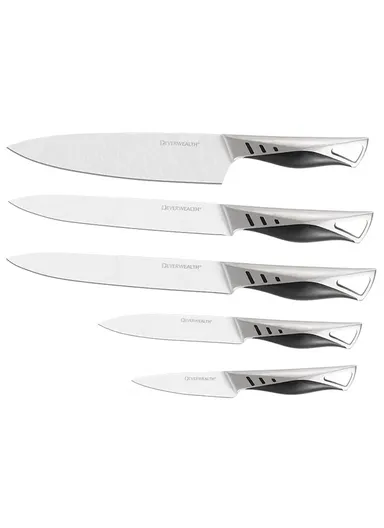 6-Pcs Professional Stainless Steel Knife Set, Stainless Steel Chef Knife Set with Wooden Stand, Slicing Knife, Bread Knife, Utility &amp; Paring Knife B22-18 - Black