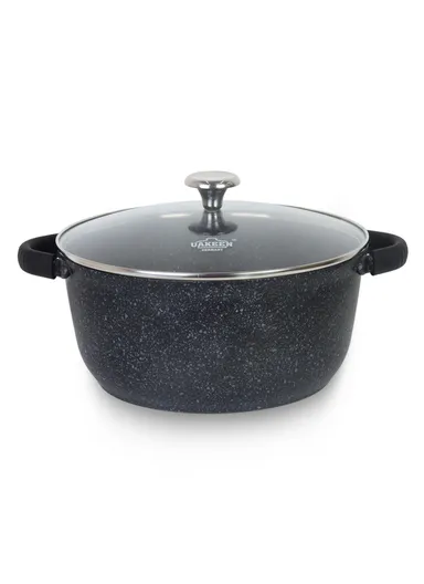 24/28cm Casserole + 22 Pizza Pan + 28cm FryPan + 3.4L Kettle Die-Cast Non-Stick Cookware Set VK-79- Black