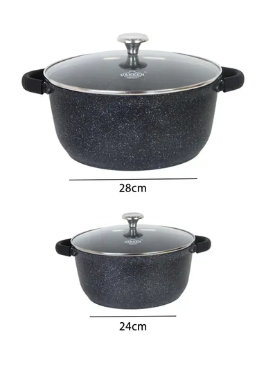 24/28cm Casserole + 22 Pizza Pan + 28cm FryPan + 3.4L Kettle Die-Cast Non-Stick Cookware Set VK-79- Black
