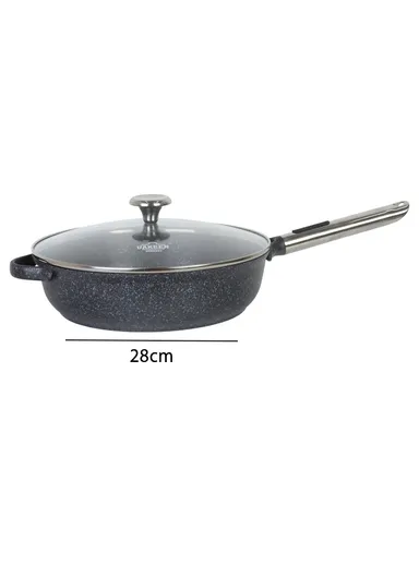 24/28cm Casserole + 22 Pizza Pan + 28cm FryPan + 3.4L Kettle Die-Cast Non-Stick Cookware Set VK-79- Black