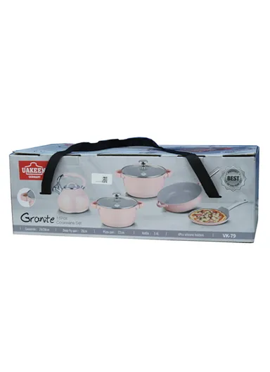24/28cm Casserole + 22 Pizza Pan + 28cm FryPan + 3.4L Kettle Die-Cast Non-Stick Cookware Set VK-79- Black