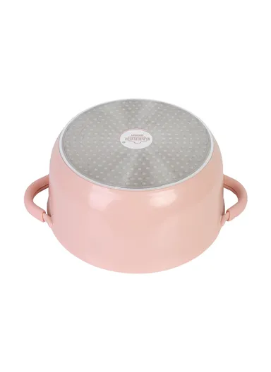 24/28cm Casserole + 22 Pizza Pan + 28cm FryPan + 3.4L Kettle Die-Cast Non-Stick Cookware Set VK-79- Pink