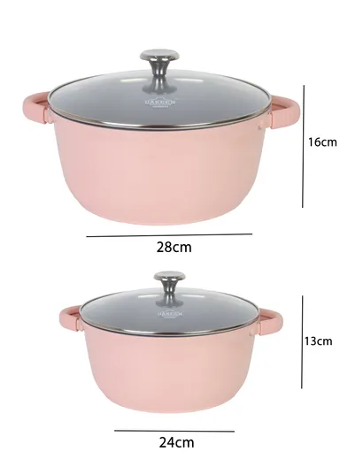 24/28cm Casserole + 22 Pizza Pan + 28cm FryPan + 3.4L Kettle Die-Cast Non-Stick Cookware Set VK-79- Pink