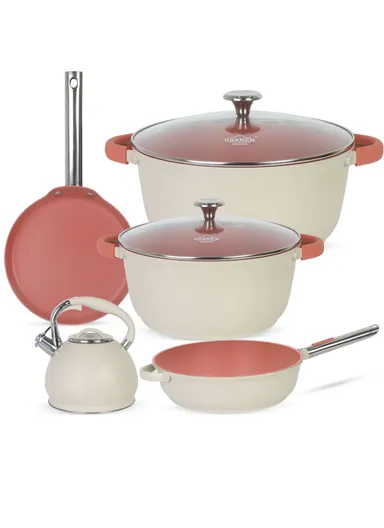 24/28cm Casserole + 22 Pizza Pan + 28cm FryPan + 3.4L Kettle Die-Cast Non-Stick Cookware Set VK-79- Cream