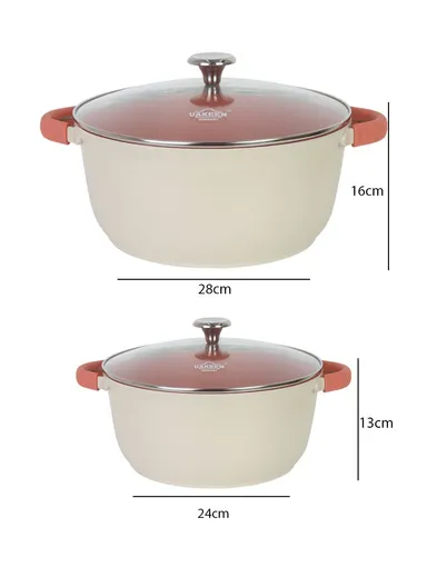 24/28cm Casserole + 22 Pizza Pan + 28cm FryPan + 3.4L Kettle Die-Cast Non-Stick Cookware Set VK-79- Cream