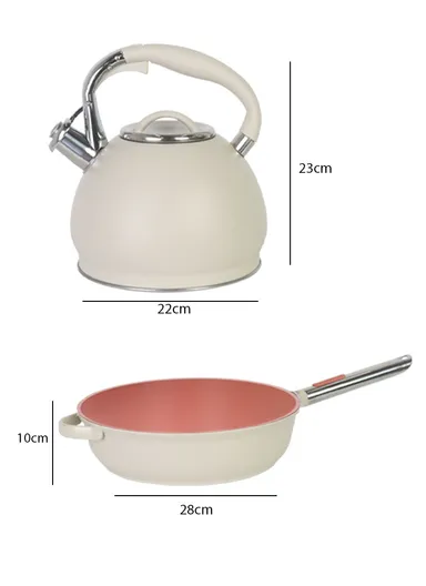 24/28cm Casserole + 22 Pizza Pan + 28cm FryPan + 3.4L Kettle Die-Cast Non-Stick Cookware Set VK-79- Cream