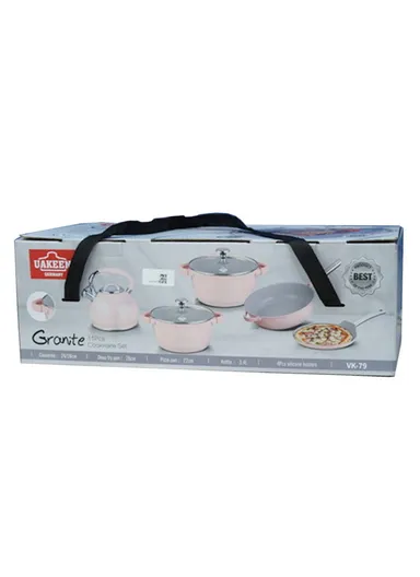 24/28cm Casserole + 22 Pizza Pan + 28cm FryPan + 3.4L Kettle Die-Cast Non-Stick Cookware Set VK-79- Cream