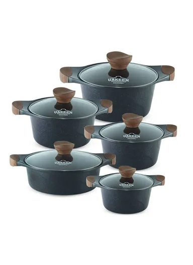 10PCS 20/24/28/32cm Casserole + 24cm Shallow Casserole Granite Coating Cookware Set VK-5- Black