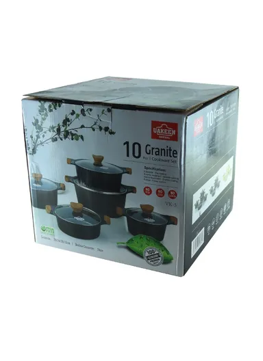 10PCS 20/24/28/32cm Casserole + 24cm Shallow Casserole Granite Coating Cookware Set VK-5- Black