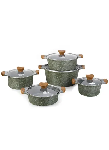 10PCS 20/24/28/32cm Casserole + 24cm Shallow Casserole Granite Coating Cookware Set VK-5- Green