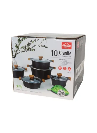 10PCS 20/24/28/32cm Casserole + 24cm Shallow Casserole Granite Coating Cookware Set VK-5- Green