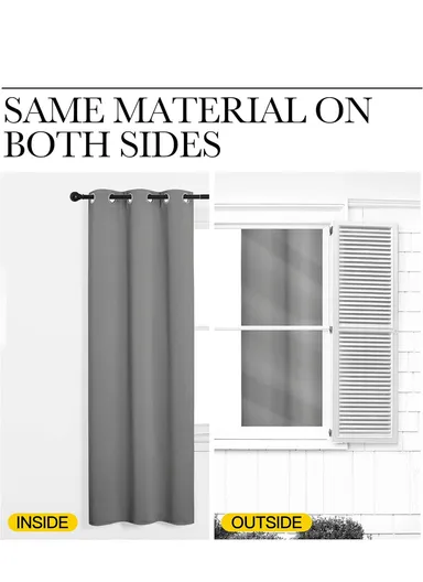 140x260cm High Blackout Matte Color Polyester Fabric Drapes With 8 Silver Eyelets - Grey