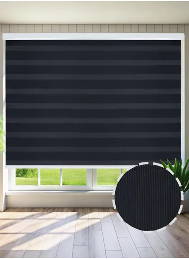 180x180cm Crease-Free Easy Control Blackout Polyester Fabric Roller Blinds, Light Filtering Roller Shades - Black