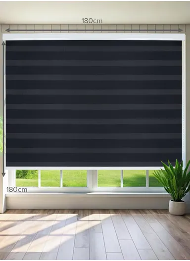 180x180cm Crease-Free Easy Control Blackout Polyester Fabric Roller Blinds, Light Filtering Roller Shades - Black