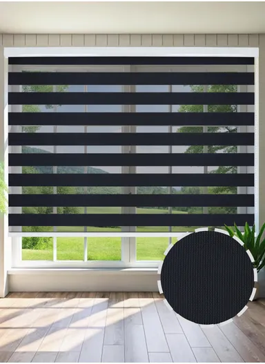 180x180cm Crease-Free Easy Control Blackout Polyester Fabric Roller Blinds, Light Filtering Roller Shades - Black