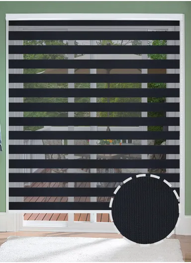 200x180cm Crease-Free Easy Control Blackout Polyester Fabric Roller Blinds, Light Filtering Roller Shades - Black