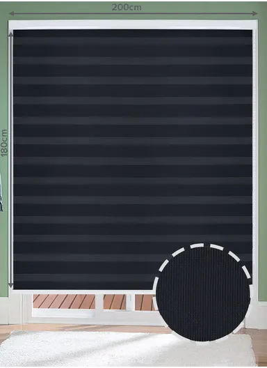 200x180cm Crease-Free Easy Control Blackout Polyester Fabric Roller Blinds, Light Filtering Roller Shades - Black