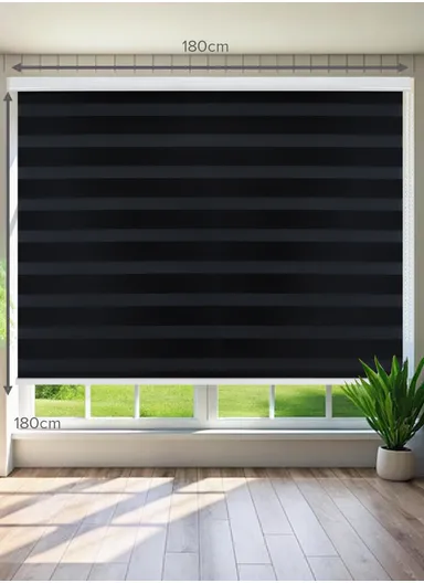 180x180cm Easy Control Waterproof Blackout Polyester Fabric Roller Blinds, Sheer Or Privacy Light Control - Black