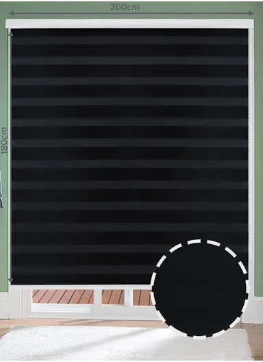 200x180cm Easy Control Waterproof Blackout Polyester Fabric Roller Blinds, Sheer Or Privacy Light Control - Black