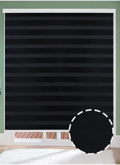 200x180cm Easy Control Waterproof Blackout Polyester Fabric Roller Blinds, Sheer Or Privacy Light Control - Black