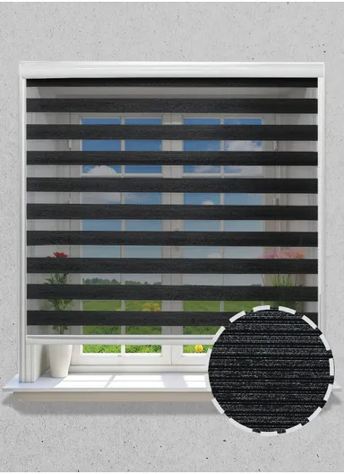 150x180cm Easy Control Blackout Gold &amp; Silver Inlaid Silk Blinds Polyester Fabric, Sheer Or Privacy Light Control - Black