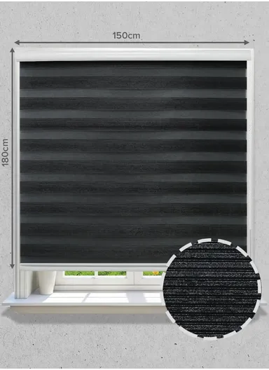 150x180cm Easy Control Blackout Gold &amp; Silver Inlaid Silk Blinds Polyester Fabric, Sheer Or Privacy Light Control - Black