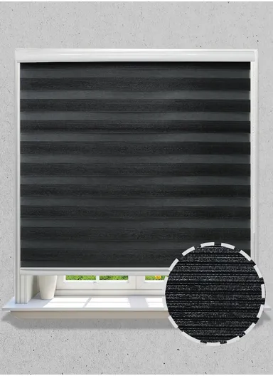 150x180cm Easy Control Blackout Gold &amp; Silver Inlaid Silk Blinds Polyester Fabric, Sheer Or Privacy Light Control - Black