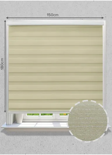 150x180cm Easy Control Blackout Gold &amp; Silver Inlaid Silk Blinds Polyester Fabric, Sheer Or Privacy Light Control - Beige