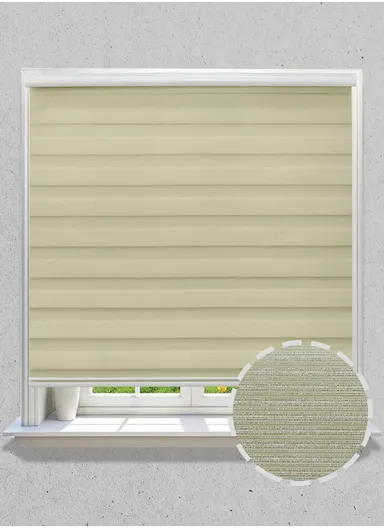 150x180cm Easy Control Blackout Gold &amp; Silver Inlaid Silk Blinds Polyester Fabric, Sheer Or Privacy Light Control - Beige