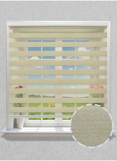 150x180cm Easy Control Blackout Gold &amp; Silver Inlaid Silk Blinds Polyester Fabric, Sheer Or Privacy Light Control - Beige