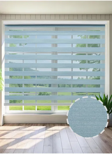 180x180cm Easy Control Blackout Gold &amp; Silver Inlaid Silk Blinds Polyester Fabric, Sheer Or Privacy Light Control - Blue