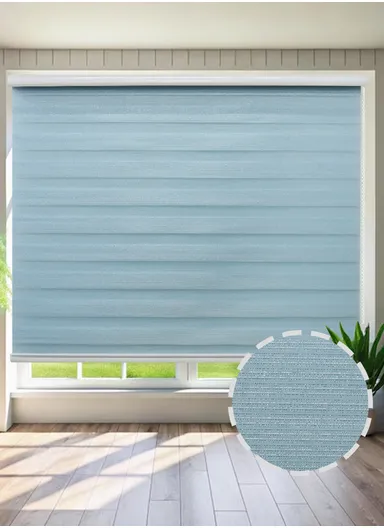 180x180cm Easy Control Blackout Gold &amp; Silver Inlaid Silk Blinds Polyester Fabric, Sheer Or Privacy Light Control - Blue