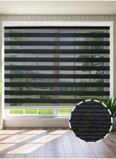 180x180cm Easy Control Blackout Gold &amp; Silver Inlaid Silk Blinds Polyester Fabric, Sheer Or Privacy Light Control - Black