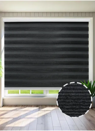 180x180cm Easy Control Blackout Gold &amp; Silver Inlaid Silk Blinds Polyester Fabric, Sheer Or Privacy Light Control - Black