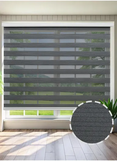 180x180cm Easy Control Blackout Gold &amp; Silver Inlaid Silk Blinds Polyester Fabric, Sheer Or Privacy Light Control - Grey
