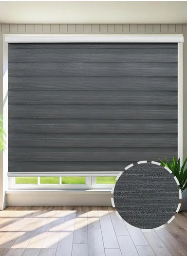 180x180cm Easy Control Blackout Gold &amp; Silver Inlaid Silk Blinds Polyester Fabric, Sheer Or Privacy Light Control - Grey