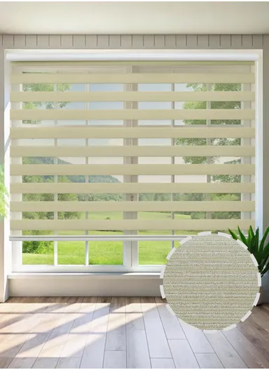 180x180cm Easy Control Blackout Gold &amp; Silver Inlaid Silk Blinds Polyester Fabric, Sheer Or Privacy Light Control - Beige