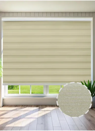 180x180cm Easy Control Blackout Gold &amp; Silver Inlaid Silk Blinds Polyester Fabric, Sheer Or Privacy Light Control - Beige