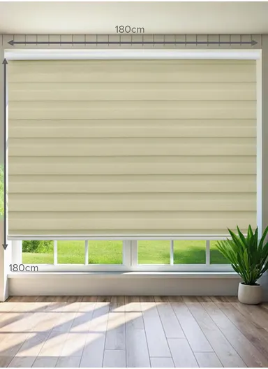 180x180cm Easy Control Blackout Gold &amp; Silver Inlaid Silk Blinds Polyester Fabric, Sheer Or Privacy Light Control - Beige