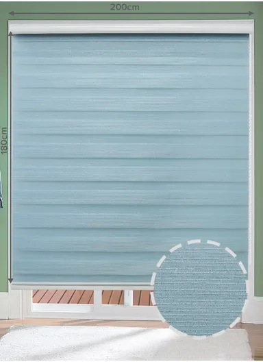 200x180cm Easy Control Blackout Gold &amp; Silver Inlaid Silk Blinds Polyester Fabric, Sheer Or Privacy Light Control - Blue