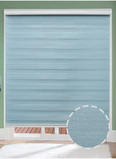 200x180cm Easy Control Blackout Gold &amp; Silver Inlaid Silk Blinds Polyester Fabric, Sheer Or Privacy Light Control - Blue